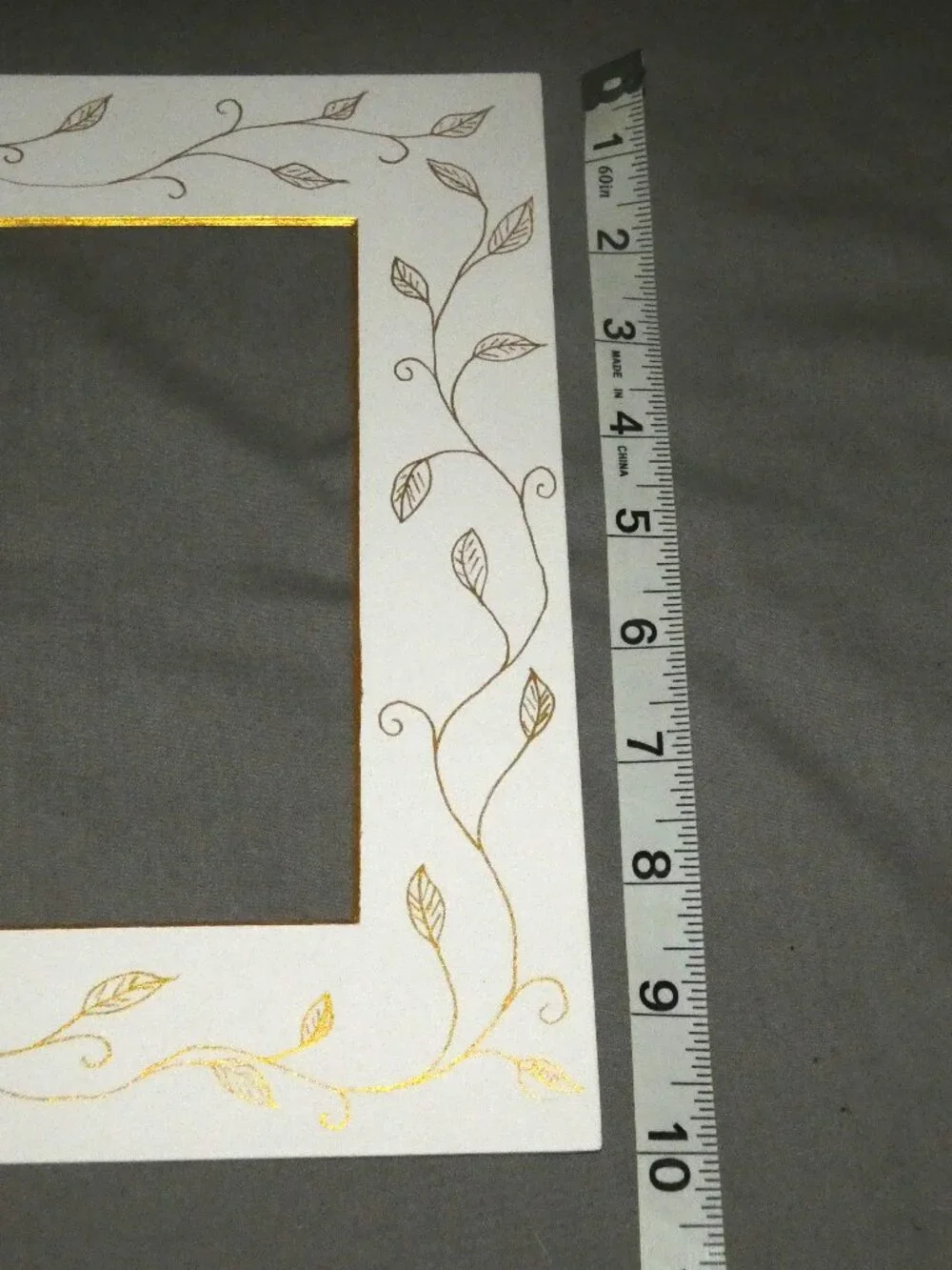Hand Painted 8x10 White Picture Frame Mat Photo Mat White Background Gold Leaves